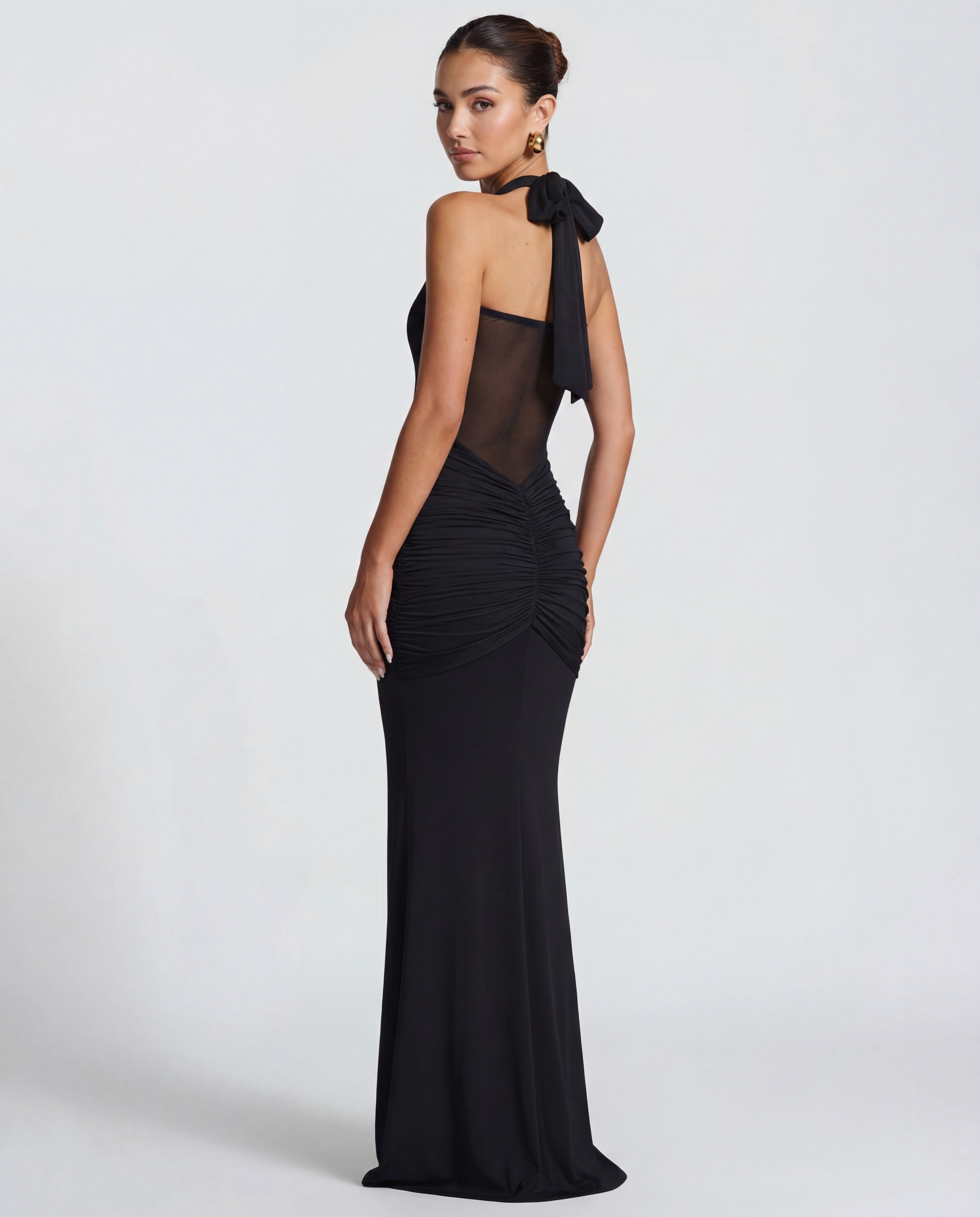 Twisted Bust Sheer Mesh Maxi Dress - Elegant Evening Wear for Special Occasions