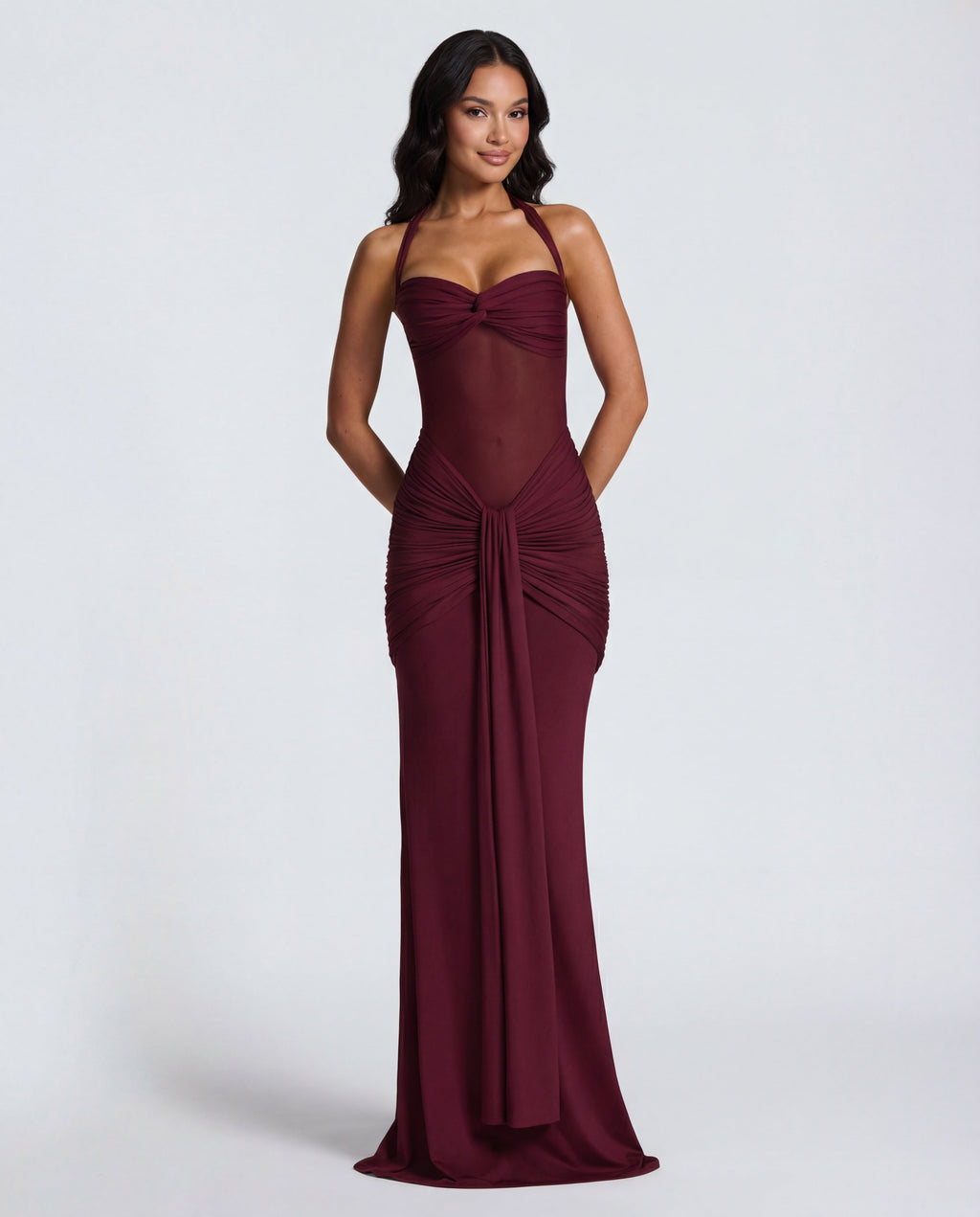 Yellow Halter Neck Ruched Maxi Dress | Elegant Summer Evening Wear