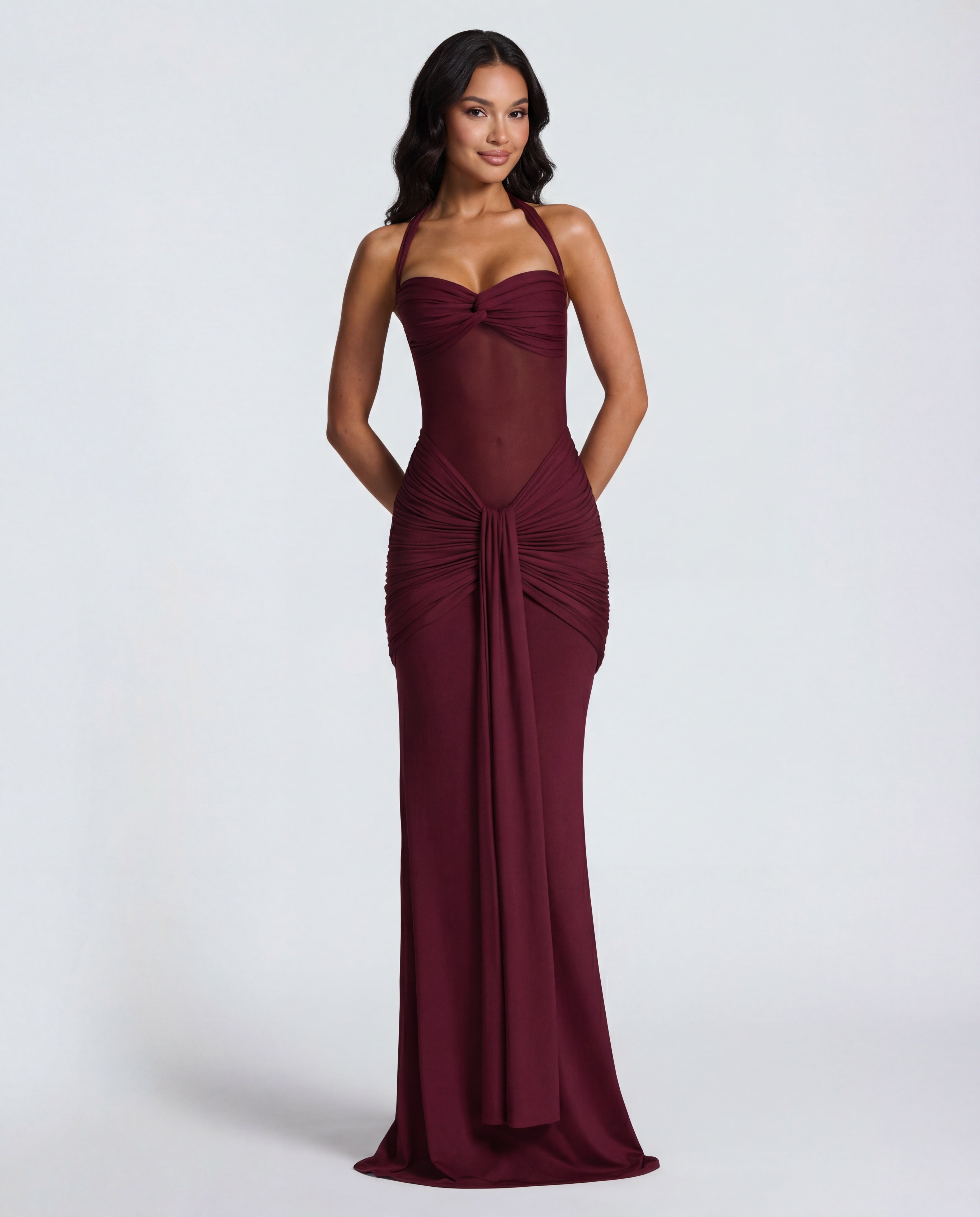 Yellow Halter Neck Ruched Maxi Dress | Elegant Summer Evening Wear