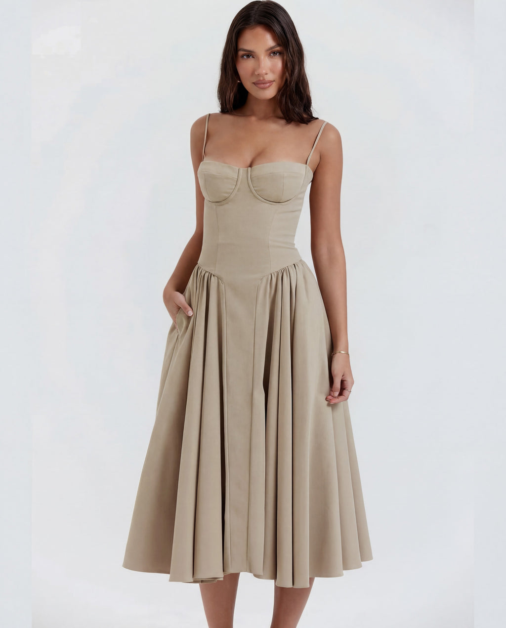Underwired Sweetheart Neckline Corset Midi Dress for Special Occasions