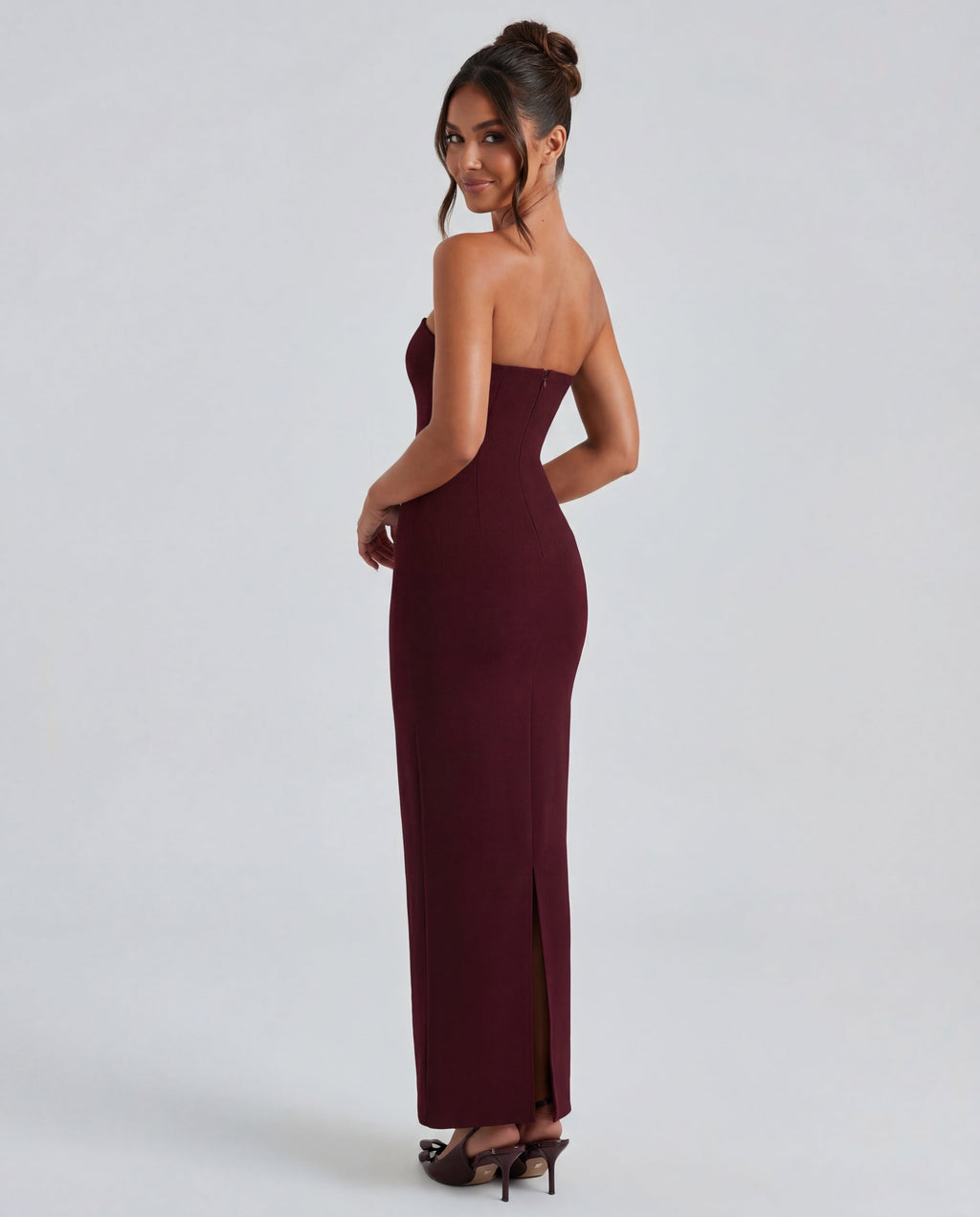 Strapless Maxi Dress with Removable Mesh Scarf - Sculpting Evening Wear
