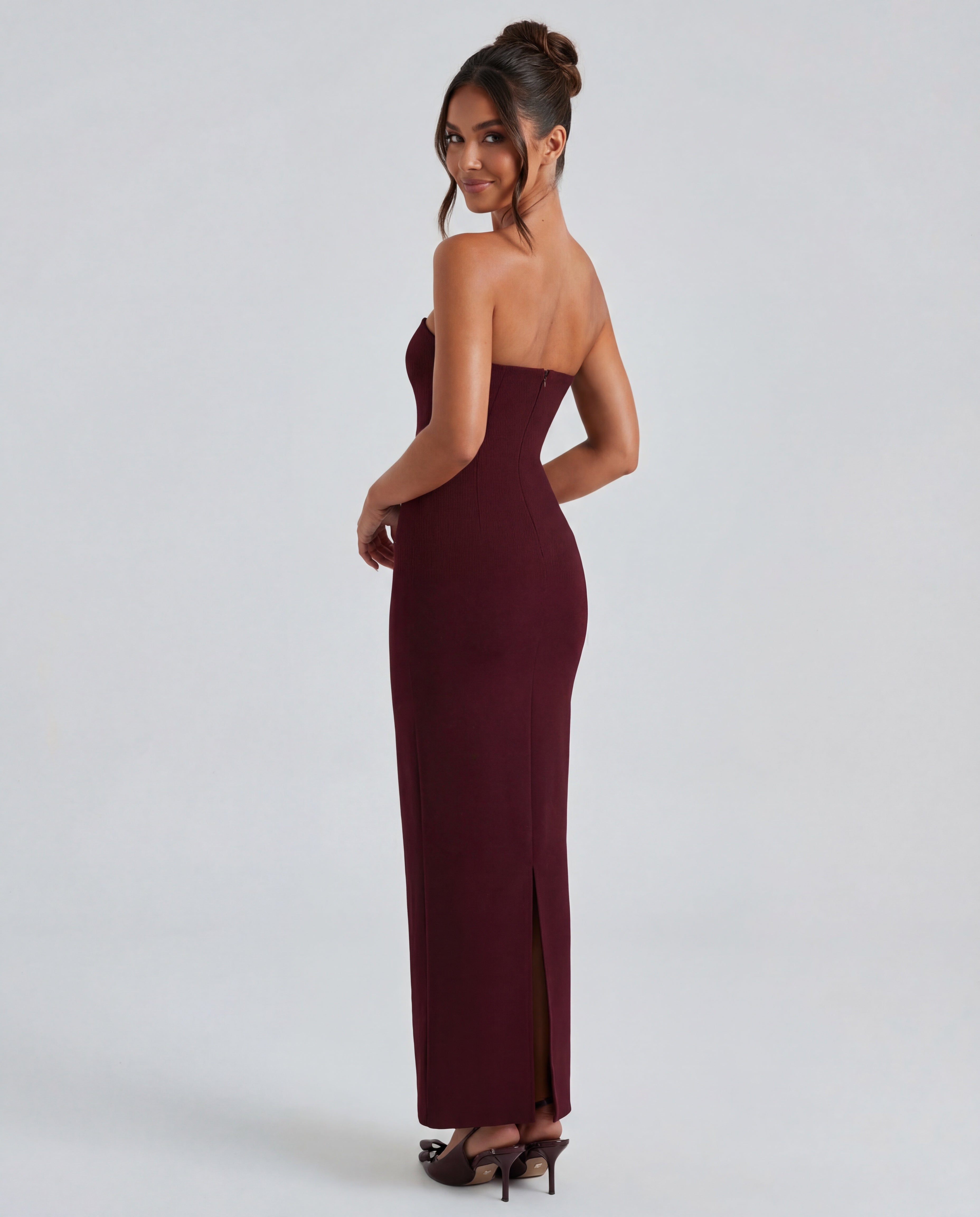 Strapless Maxi Dress with Removable Mesh Scarf - Sculpting Evening Wear