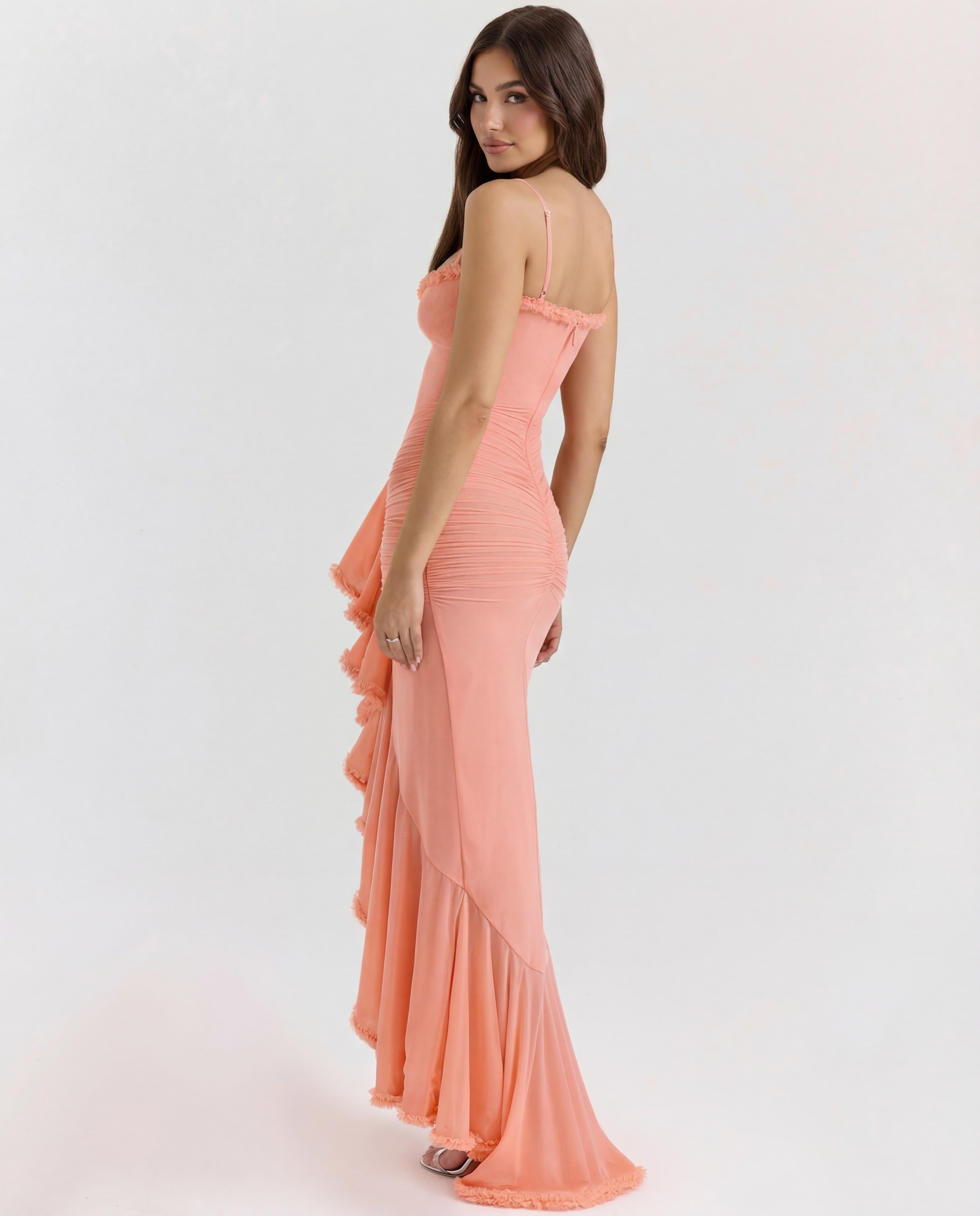 Cascading Ruffle Maxi Dress with Sweetheart Neckline - Elegant Evening Wear