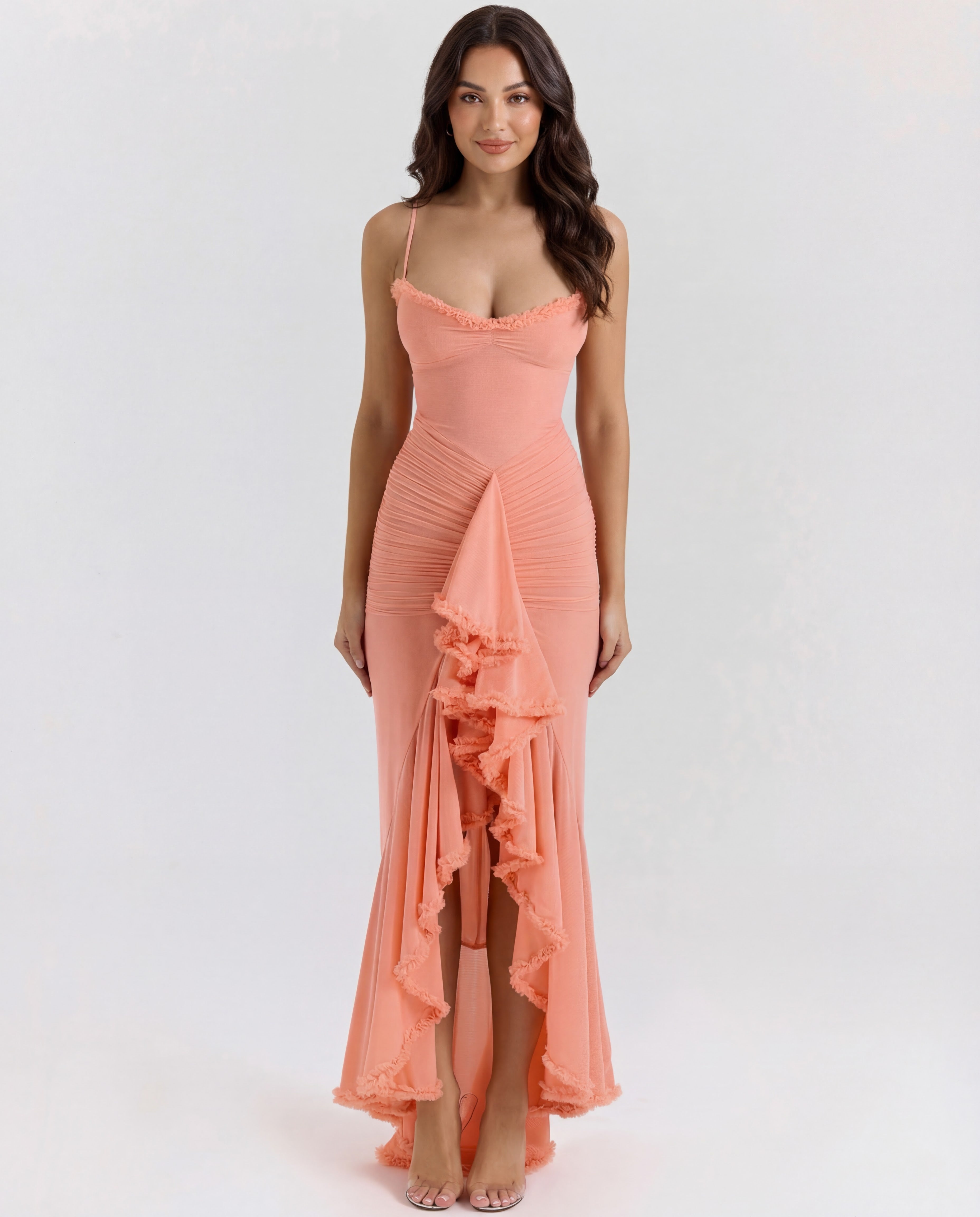 Cascading Ruffle Maxi Dress with Sweetheart Neckline - Elegant Evening Wear