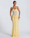 Yellow Halter Neck Ruched Maxi Dress | Elegant Summer Evening Wear