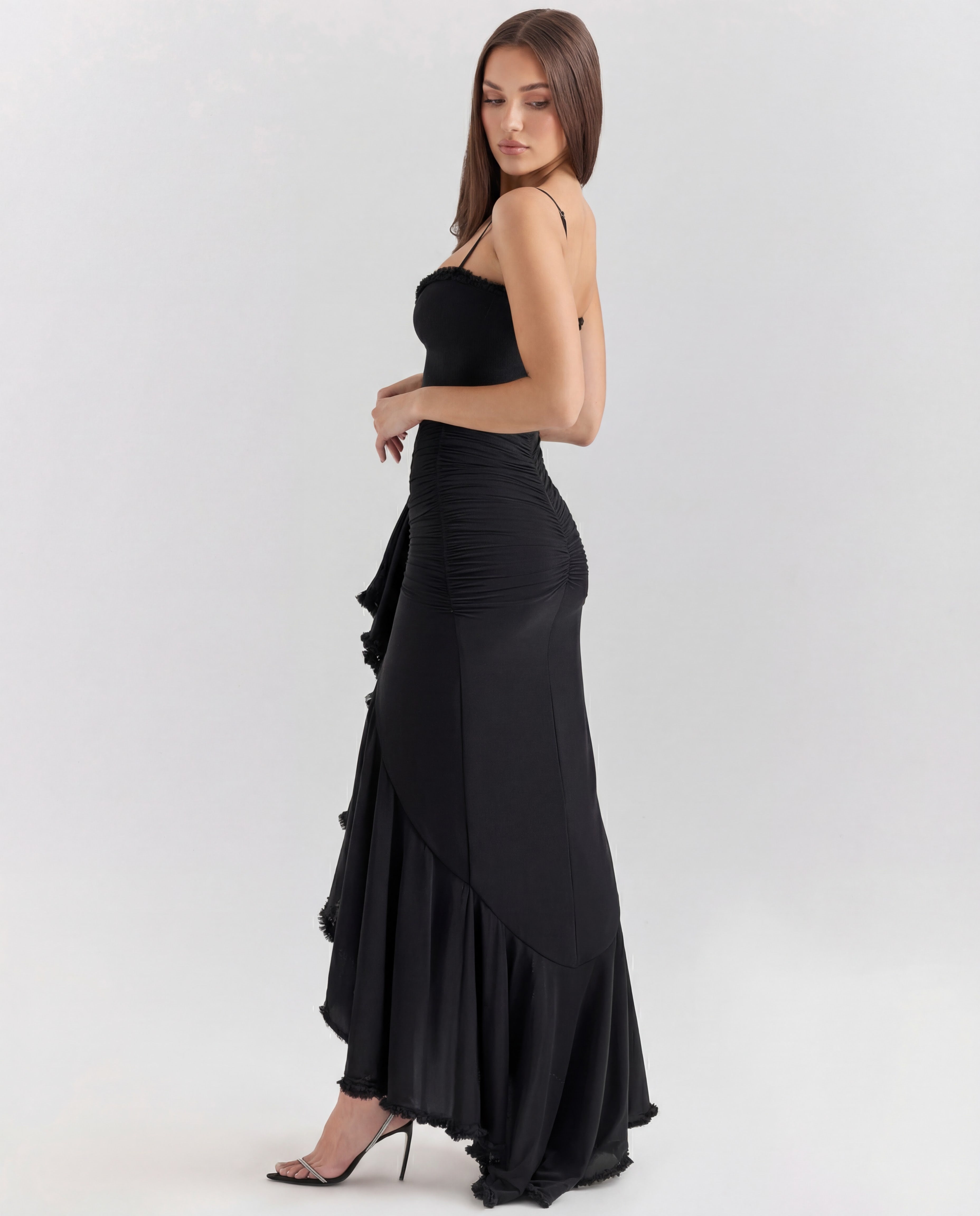Cascading Ruffle Maxi Dress with Sweetheart Neckline - Elegant Evening Wear
