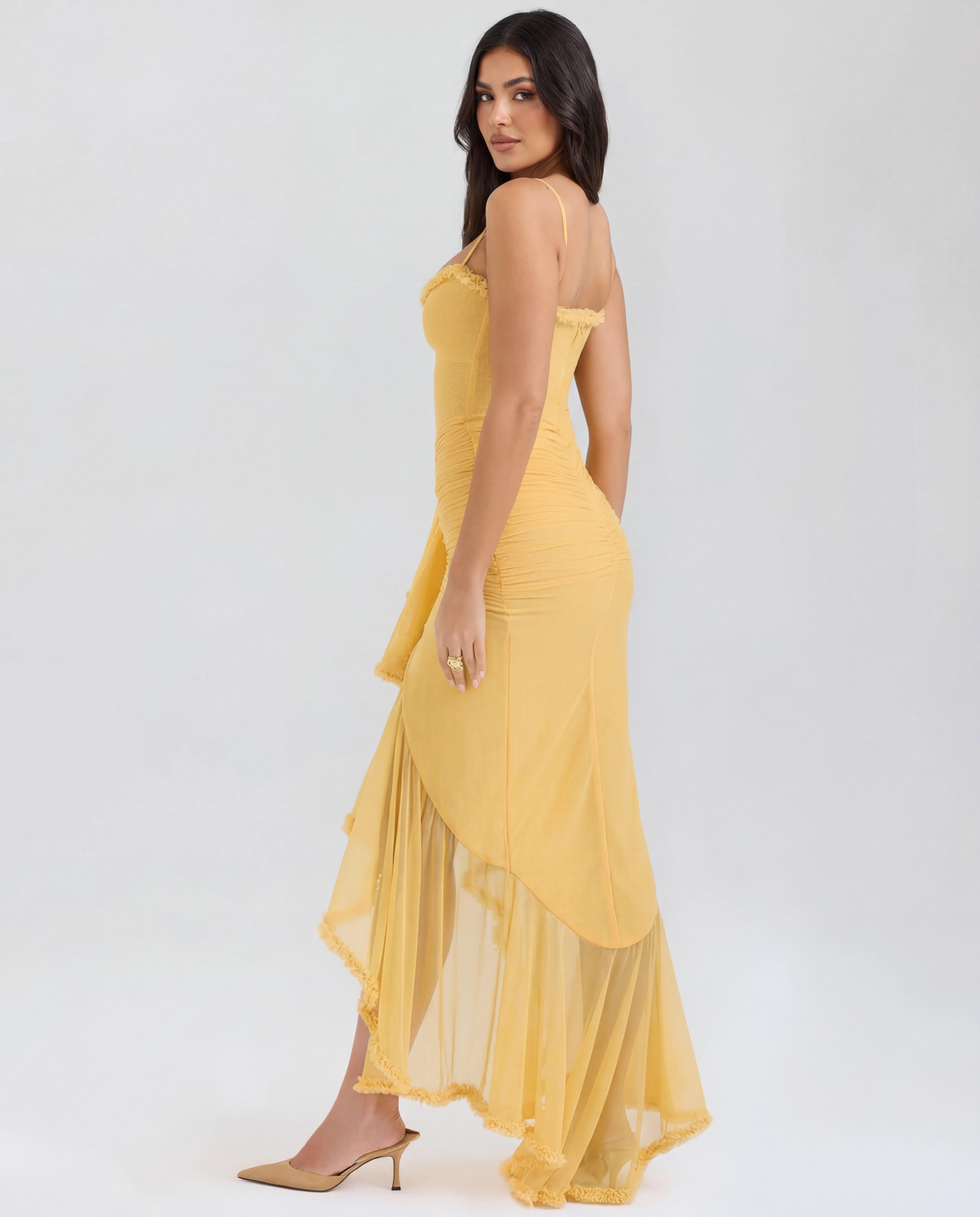 Cascading Ruffle Maxi Dress with Sweetheart Neckline - Elegant Evening Wear