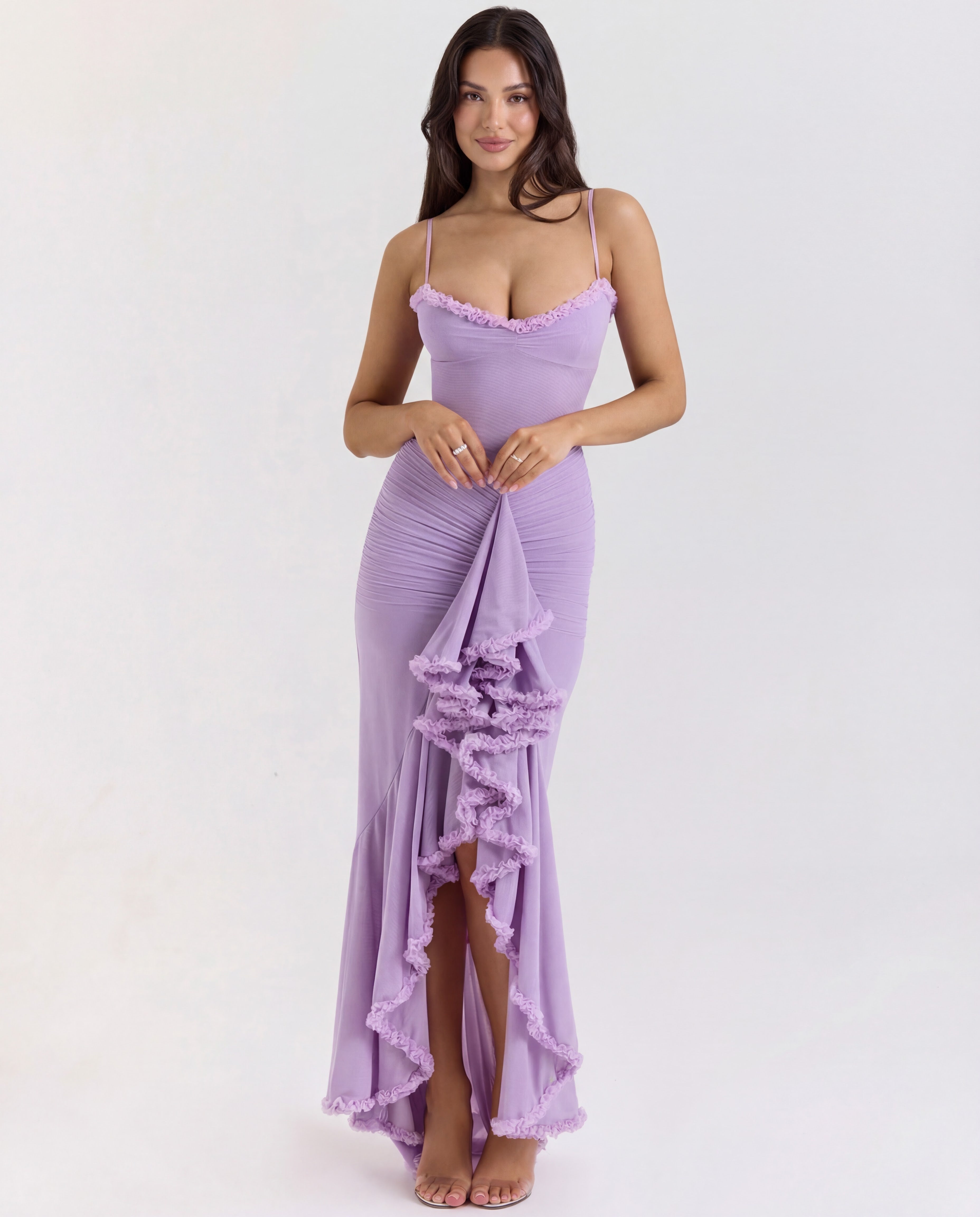 Cascading Ruffle Maxi Dress with Sweetheart Neckline - Elegant Evening Wear
