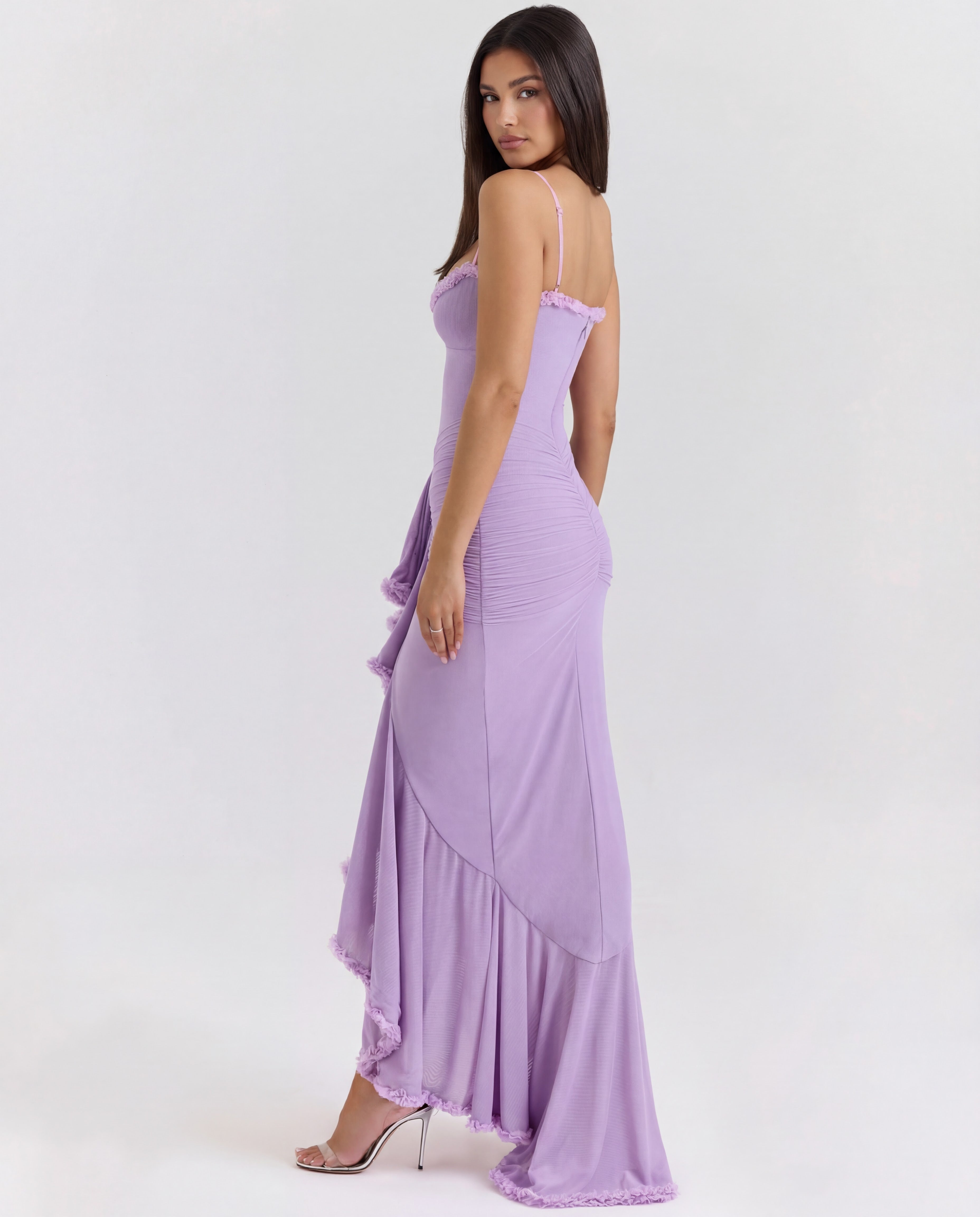 Cascading Ruffle Maxi Dress with Sweetheart Neckline - Elegant Evening Wear