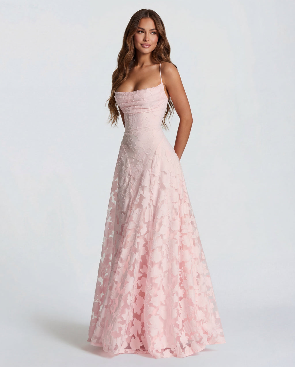 Floral Lace Maxi Dress with Spaghetti Straps and Straight Neckline for Women