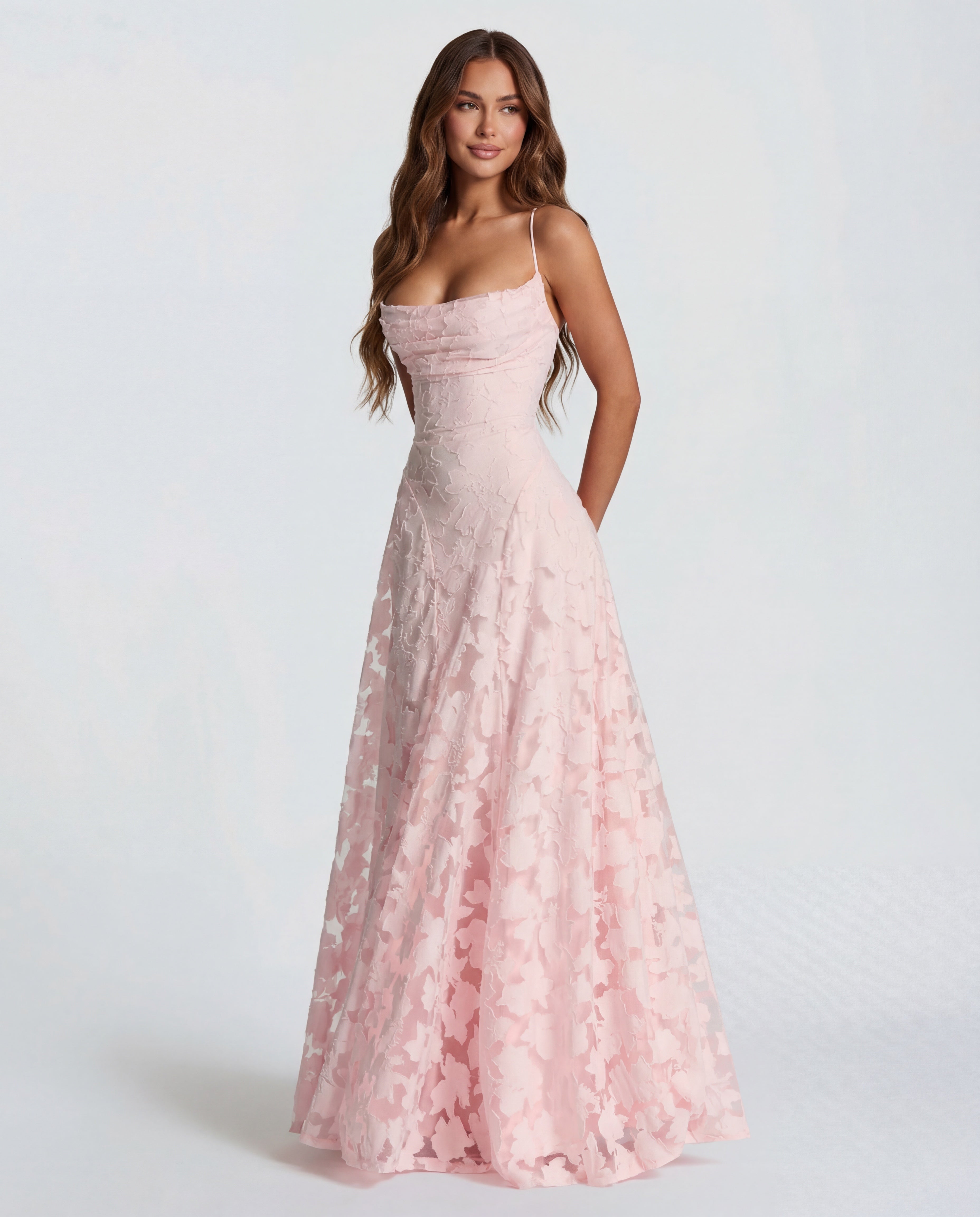 Floral Lace Maxi Dress with Spaghetti Straps and Straight Neckline for Women