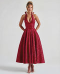 Halterneck Textured Jacquard Midi Dress for Evening Events