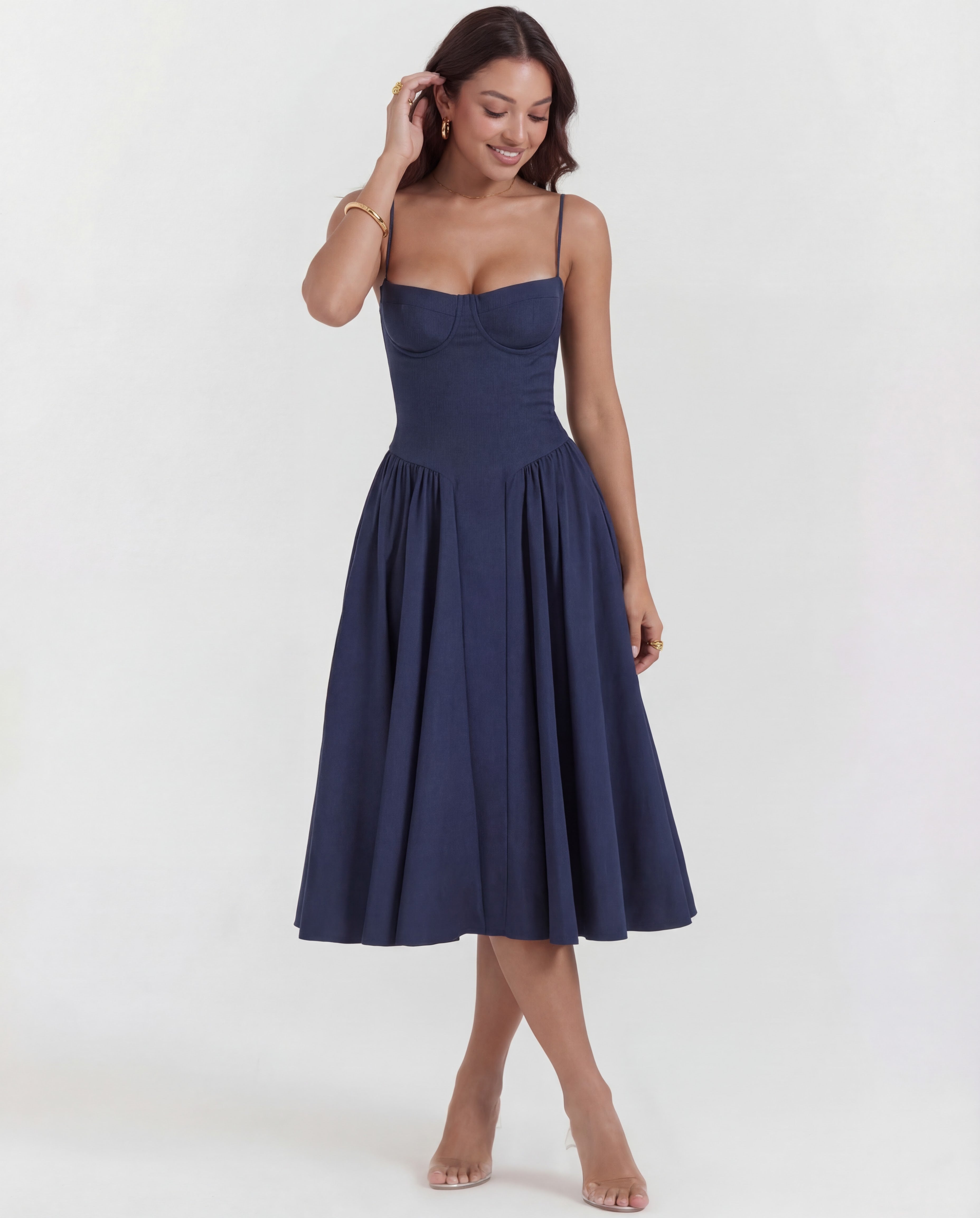 Underwired Sweetheart Neckline Corset Midi Dress for Special Occasions