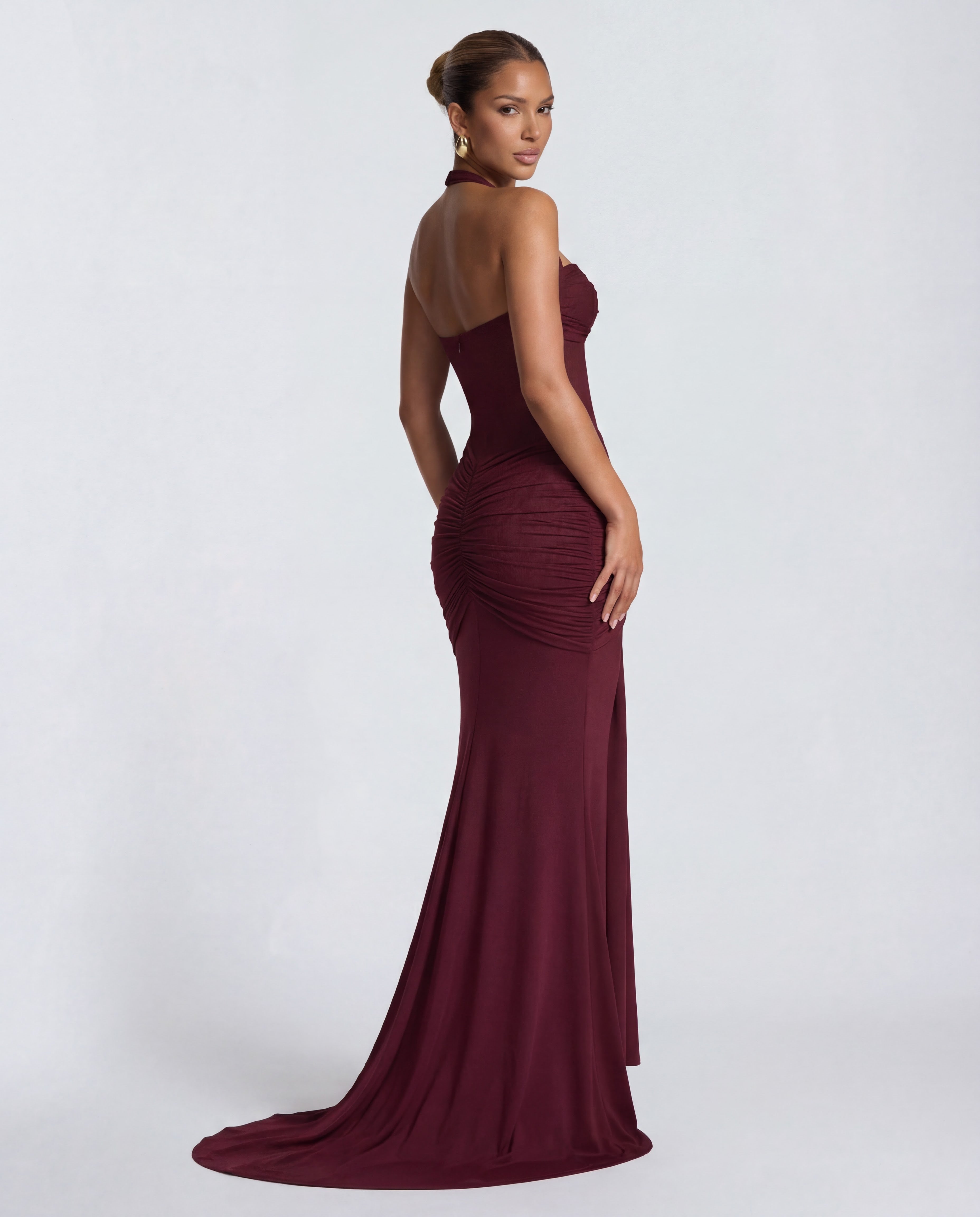 Twisted Bust Sheer Mesh Maxi Dress - Elegant Evening Wear for Special Occasions