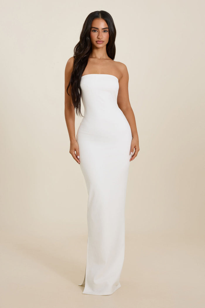 White Strapless Maxi Dress with Sculpted Design