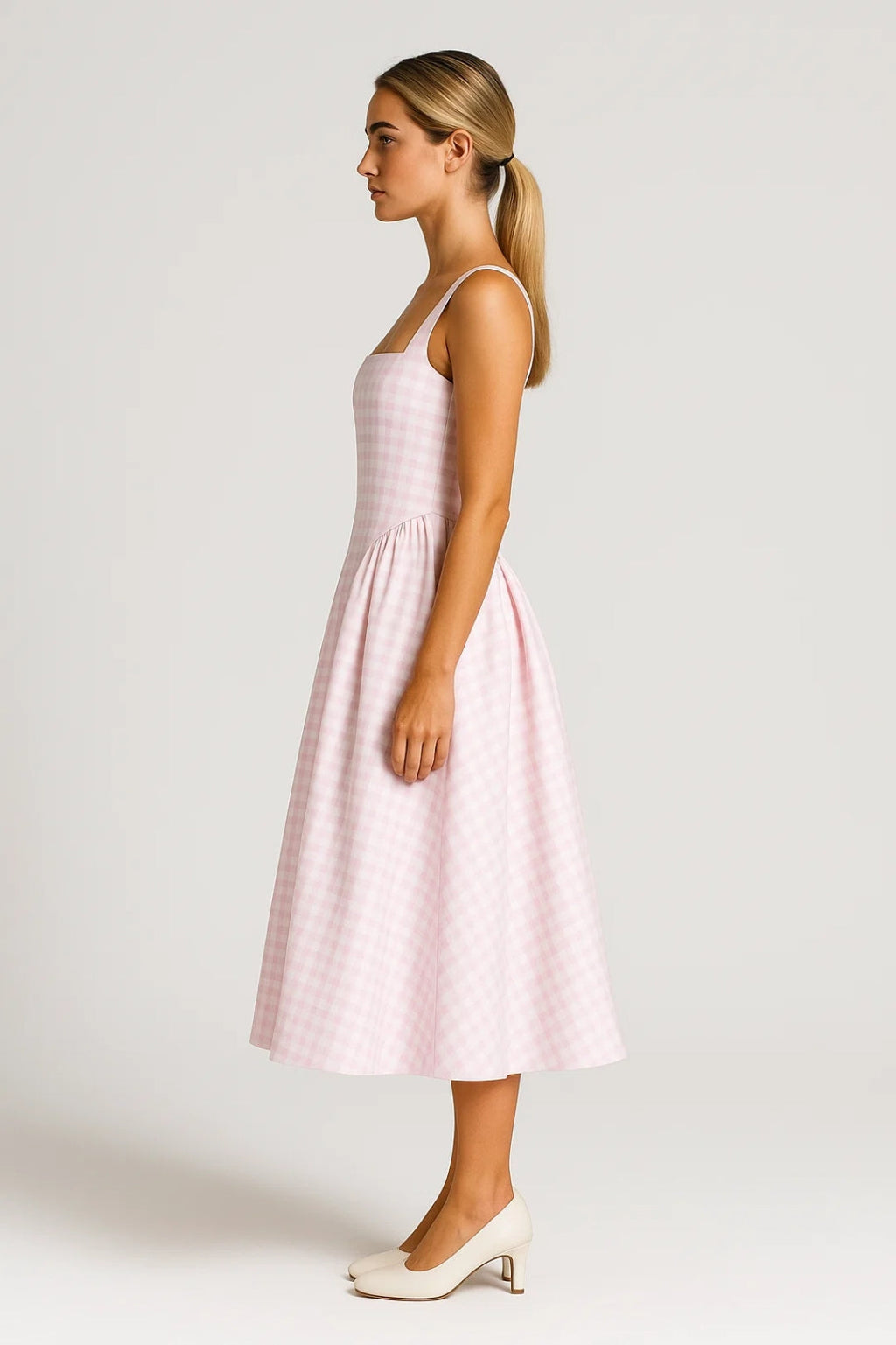 Checkered Square-Neck Midi Dress | Retro Style | Casual Wear for Women