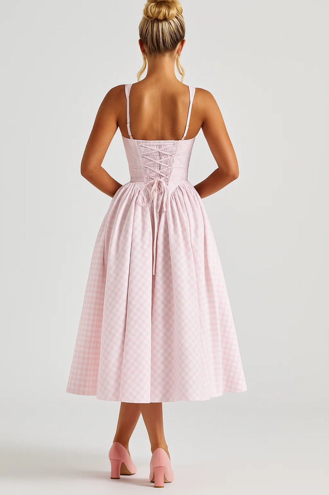 Checkered Square-Neck Midi Dress | Retro Style | Casual Wear for Women