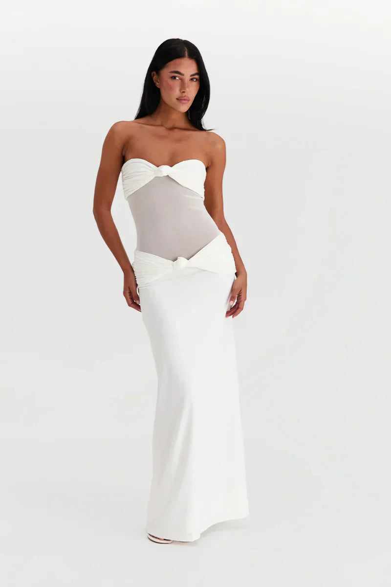 Twist-Knot Mesh Panel Maxi Dress - Elegant Evening Wear for Women