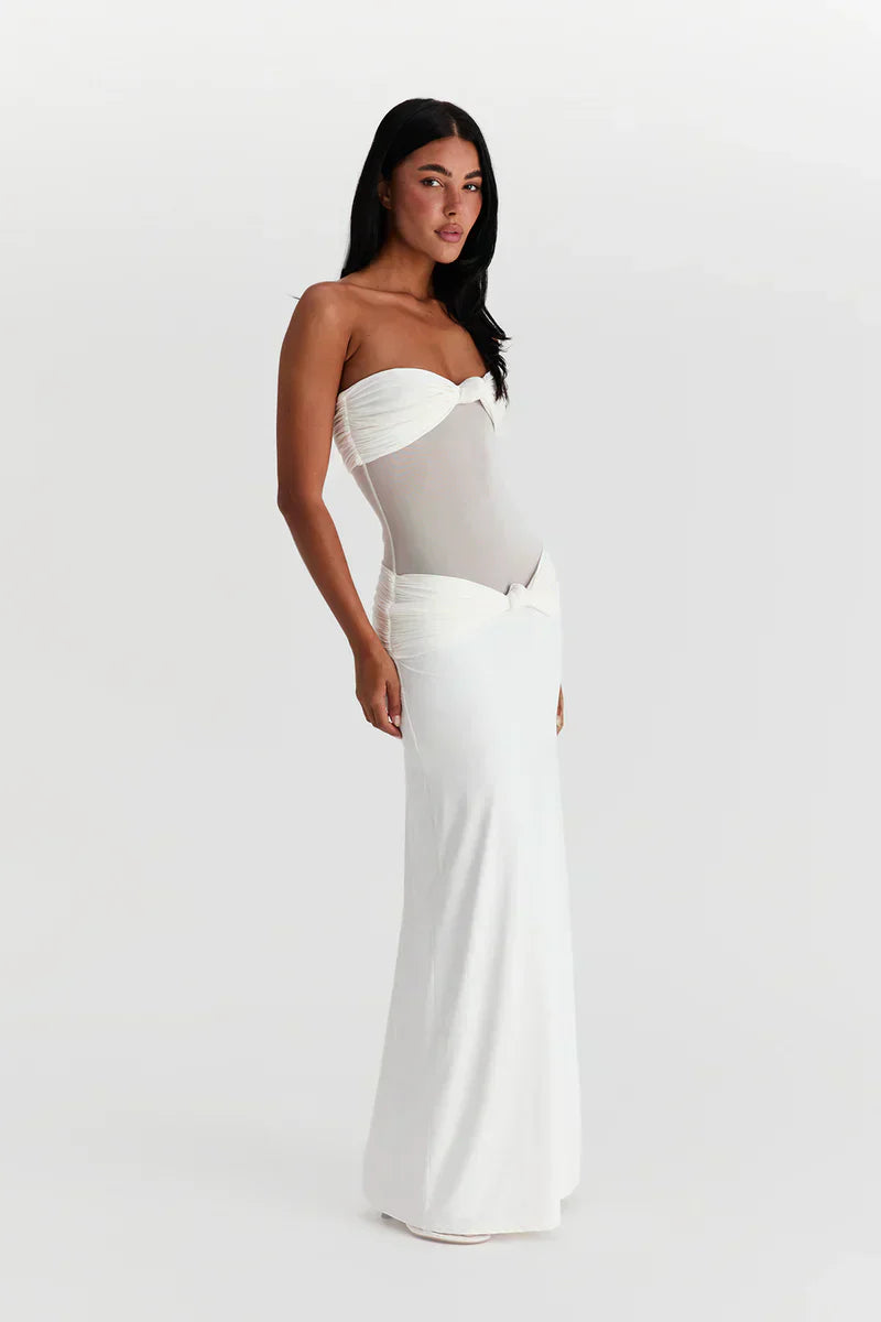 Twist-Knot Mesh Panel Maxi Dress - Elegant Evening Wear for Women