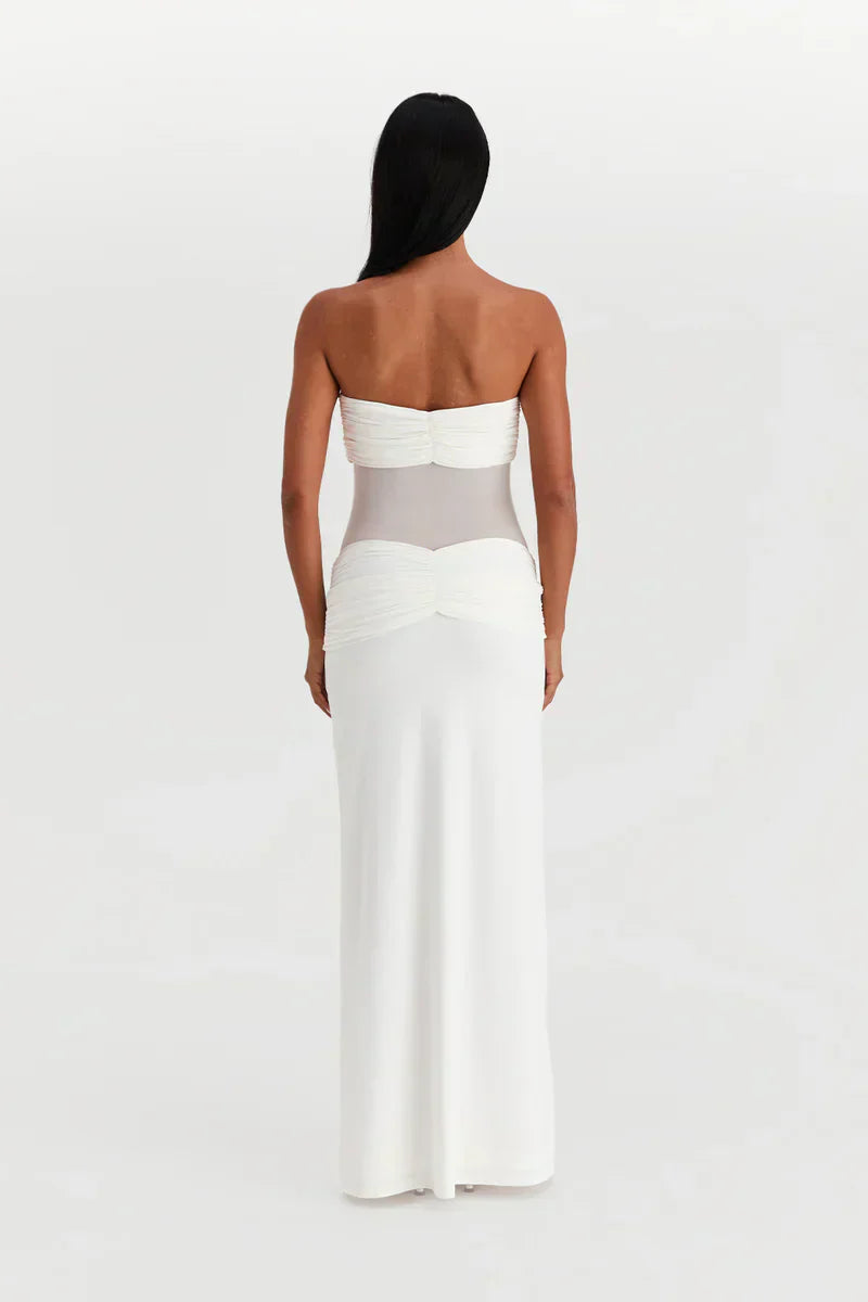 Twist-Knot Mesh Panel Maxi Dress - Elegant Evening Wear for Women