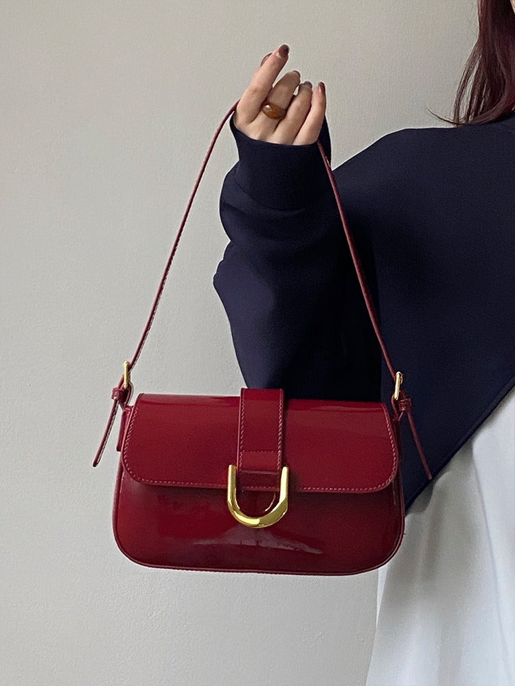 Vegan Leather Shoulder Bag in Crimson - Stylish Everyday Tote for Women