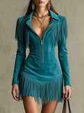 Josephine | American Retro Suede Tassel Long-sleeved Mini dress Western Style