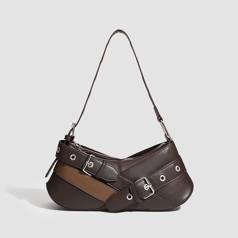 Buckle-Strap Shoulder Bag - Faux Leather - Casual Everyday Use