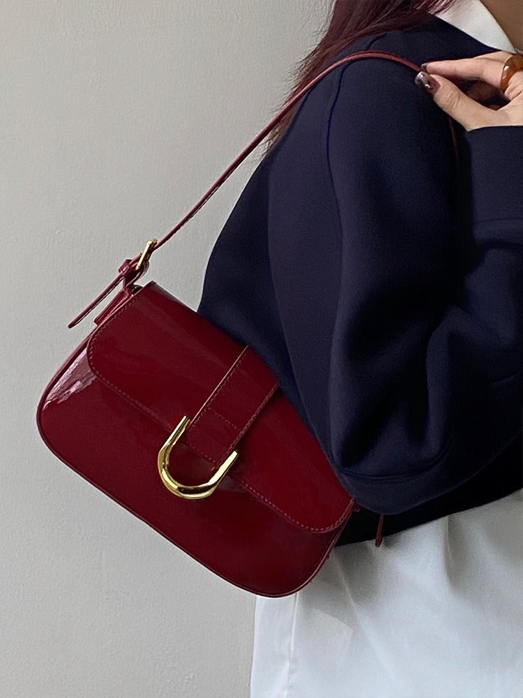 Vegan Leather Shoulder Bag in Crimson - Stylish Everyday Tote for Women