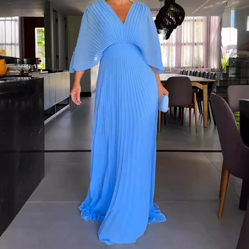 Vibrant Pleated Maxi Dress | Sophisticated Summer Style | Women's Fashion Dress