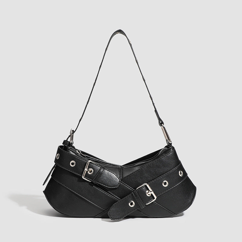 Buckle-Strap Shoulder Bag - Faux Leather - Casual Everyday Use