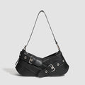 Buckle-Strap Shoulder Bag - Faux Leather - Casual Everyday Use