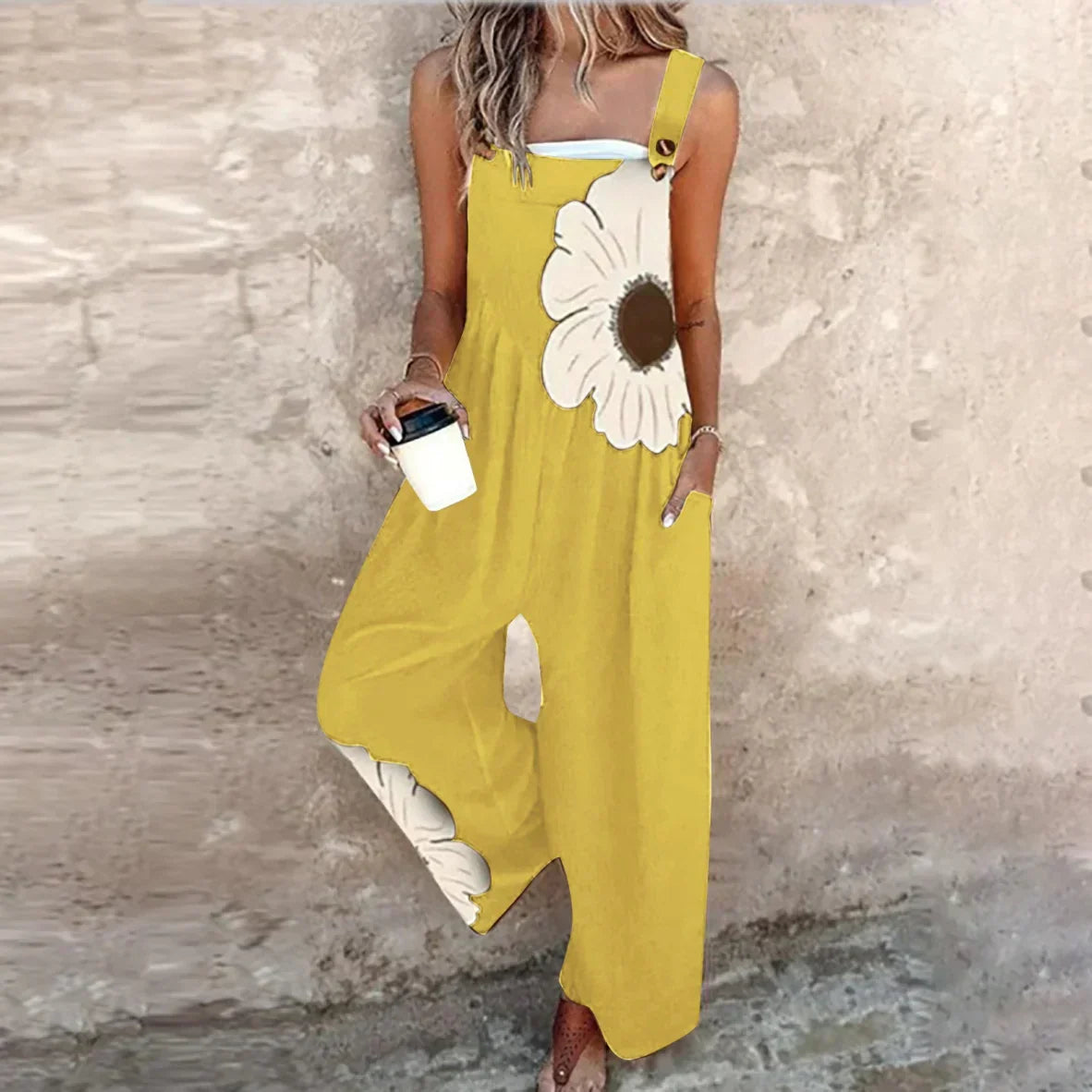 Black Print Wide-Leg Dungarees