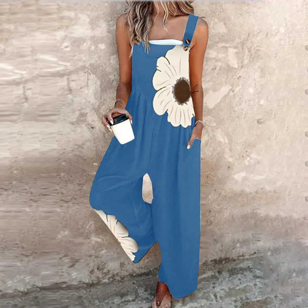 Black Print Wide-Leg Dungarees