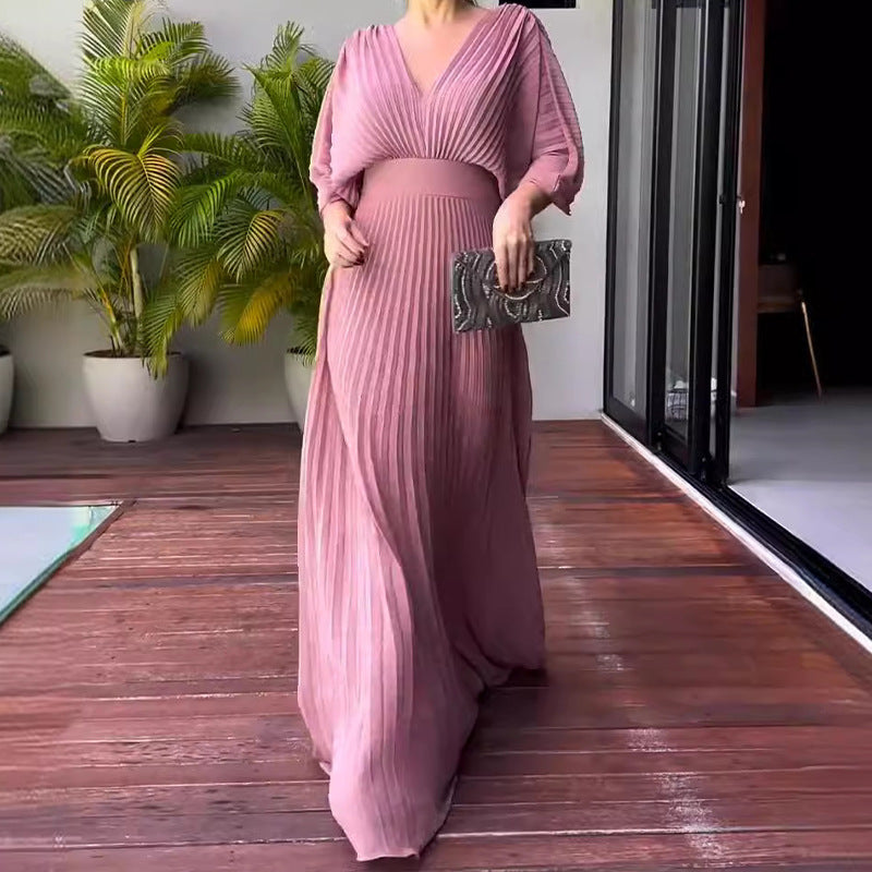 Vibrant Pleated Maxi Dress | Sophisticated Summer Style | Women's Fashion Dress
