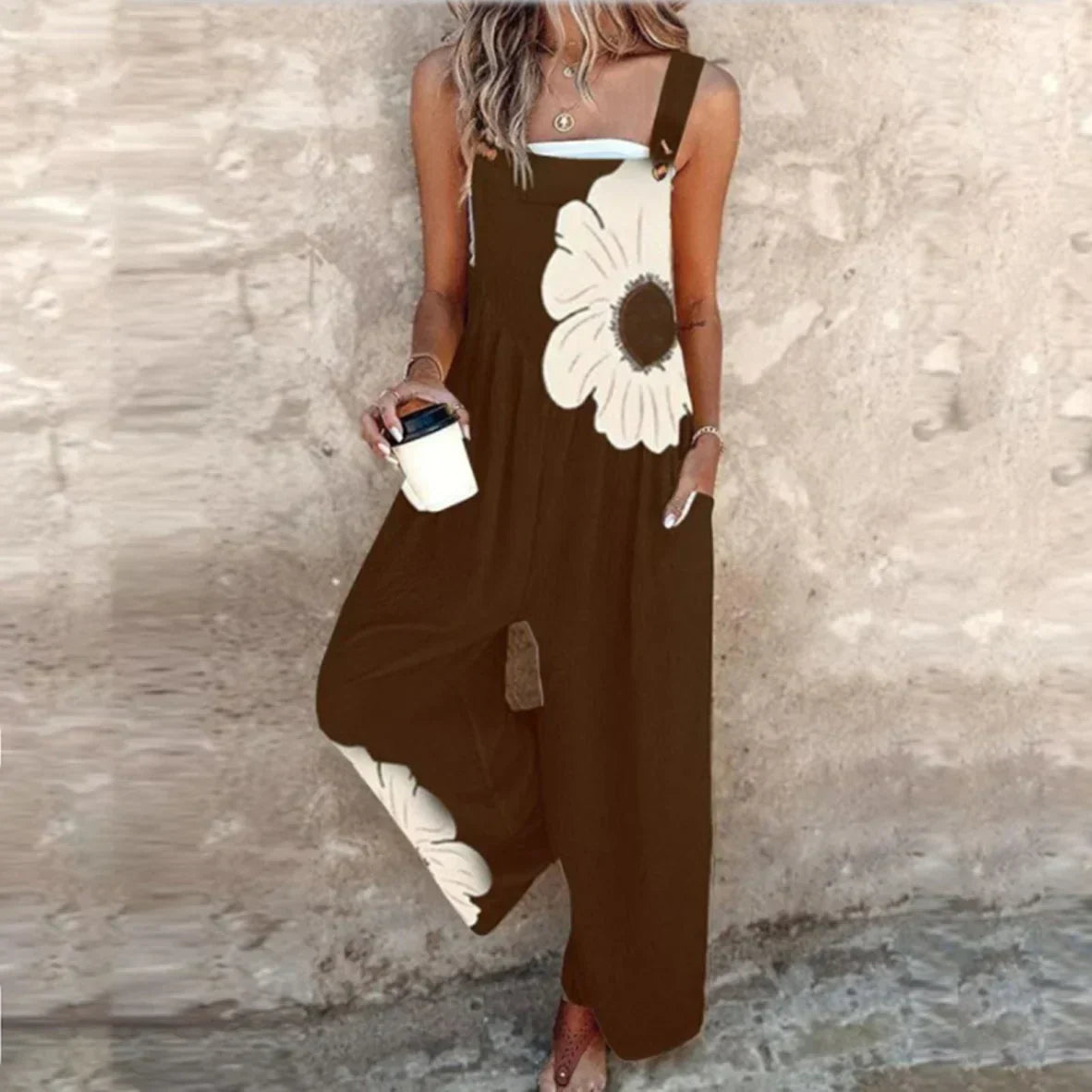 Black Print Wide-Leg Dungarees