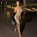 Leopard Print Backless Sleeveless Maxi Dress for Summer Events