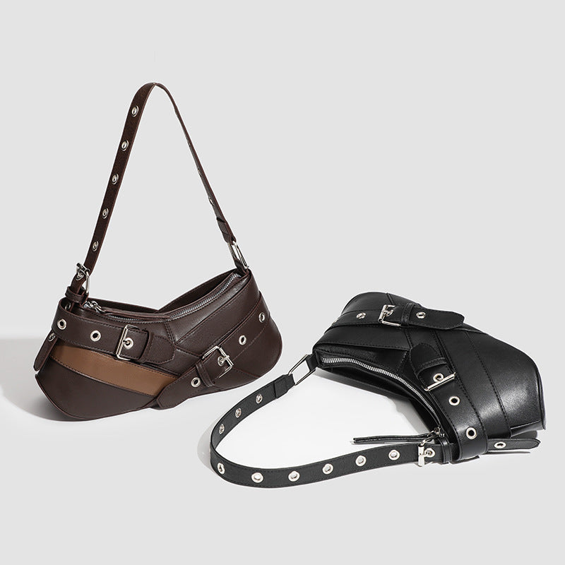 Buckle-Strap Shoulder Bag - Faux Leather - Casual Everyday Use