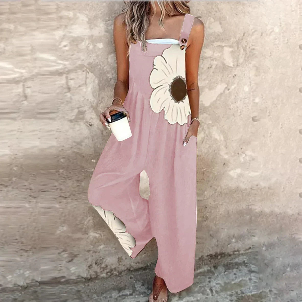 Black Print Wide-Leg Dungarees