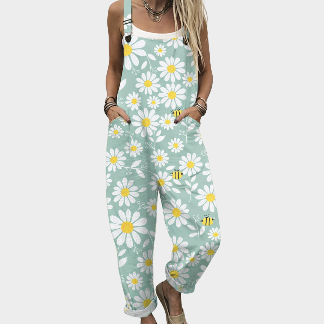 Powder Blue Floral Dungarees