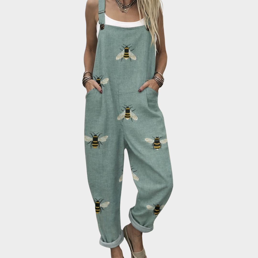 Teal Print Wide-Leg Dungarees