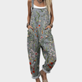 Grey Floral Wide-Leg Dungarees