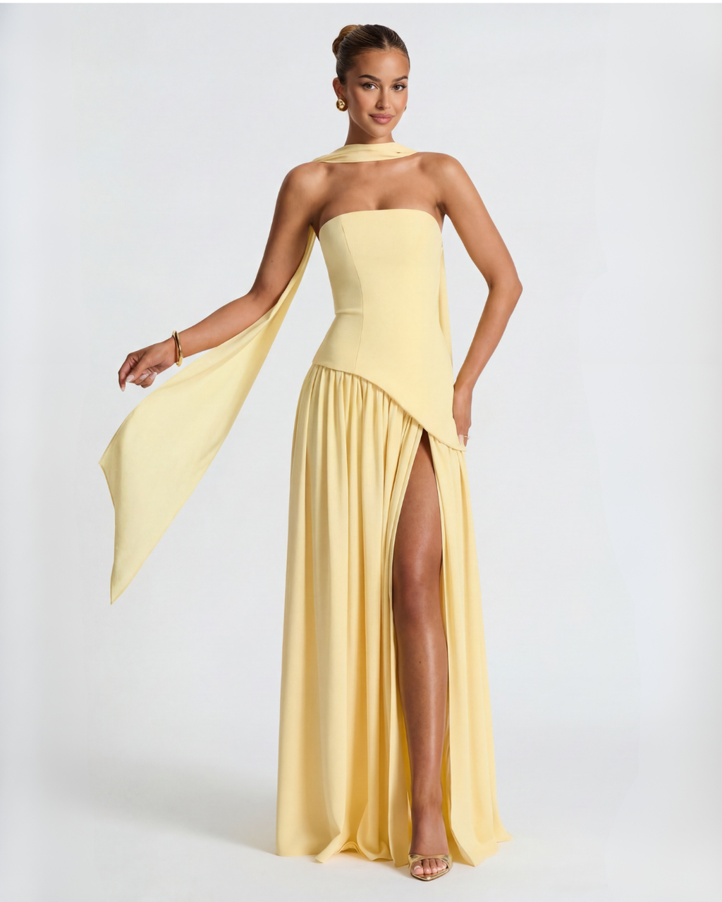 Strapless Maxi Dress with Thigh-High Split for Evening Events and Parties