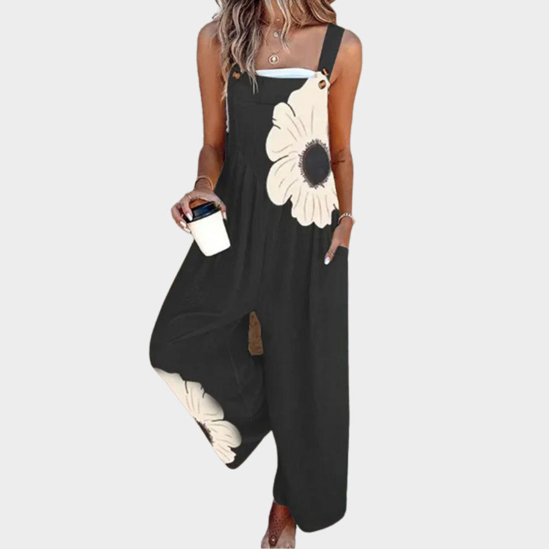 Black Print Wide-Leg Dungarees