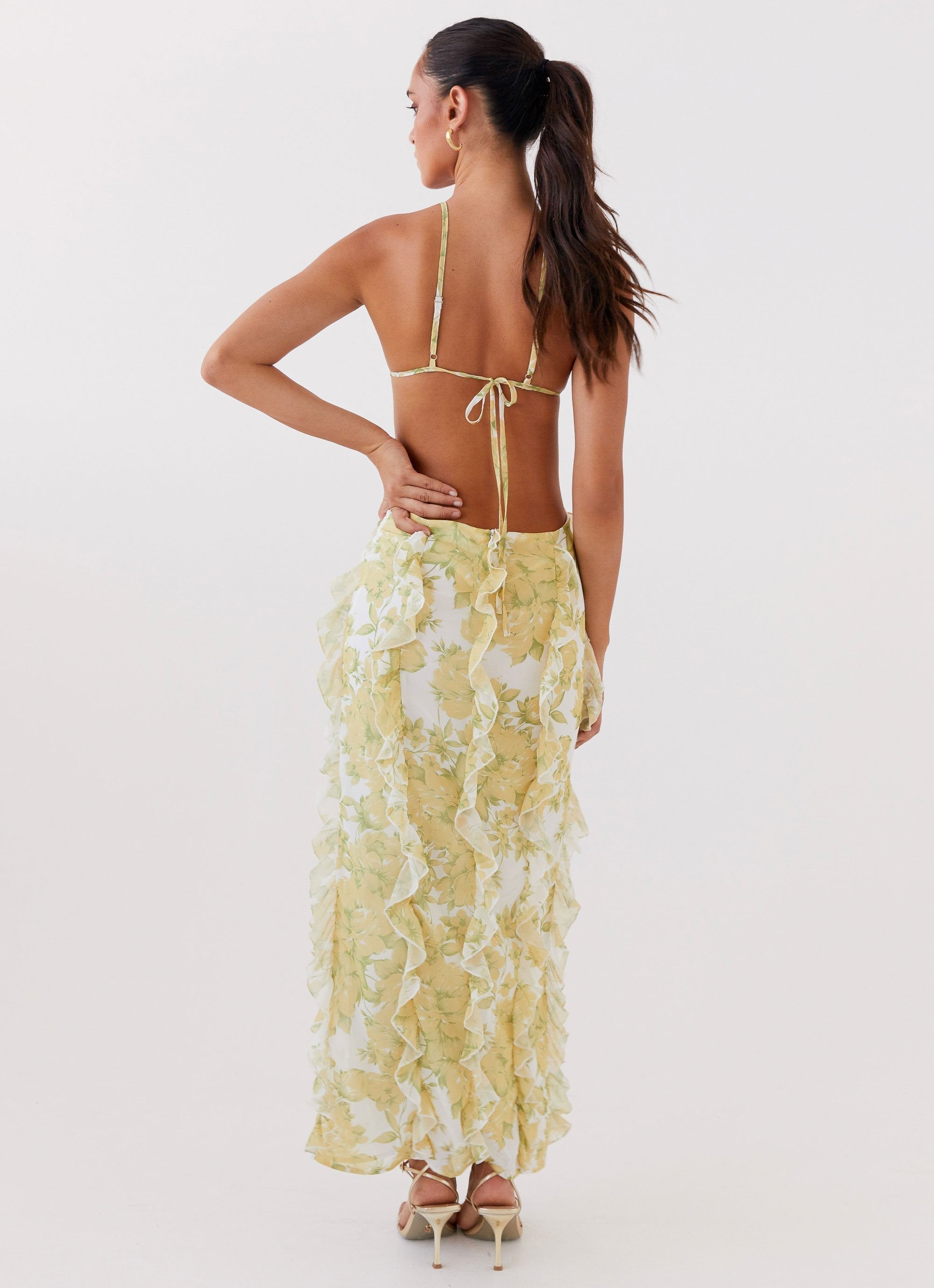 Floral Halter Maxi Dress with Side Cut-Outs and Ruffle Detail for Women