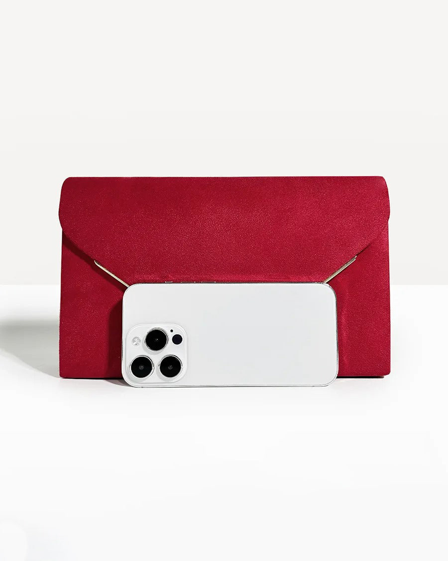 Suede Velvet Envelope Clutch Bag for Evening Events and Parties