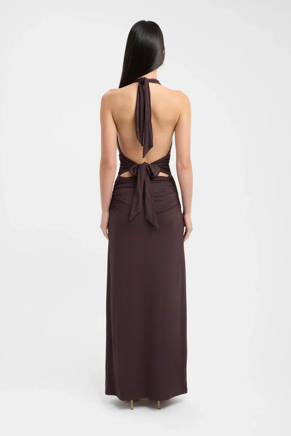 Open Back Ruched Plunging Maxi Dress for Women - Elegant Evening Wear