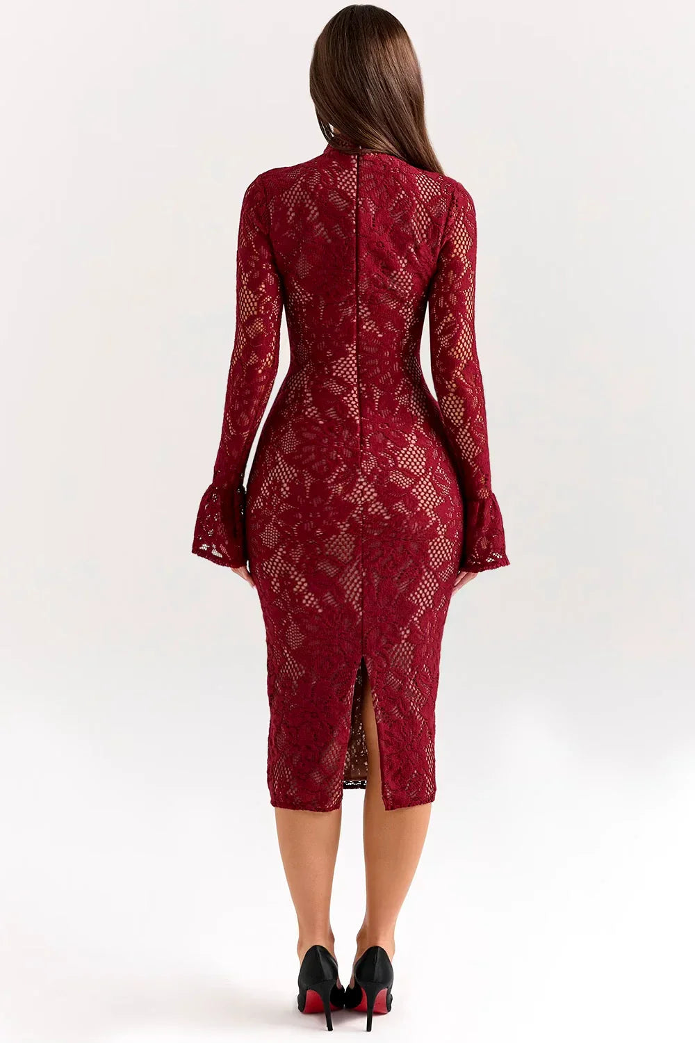 Floral Lace Midi Dress | Knitted Fabric | Elegant Casual Wear