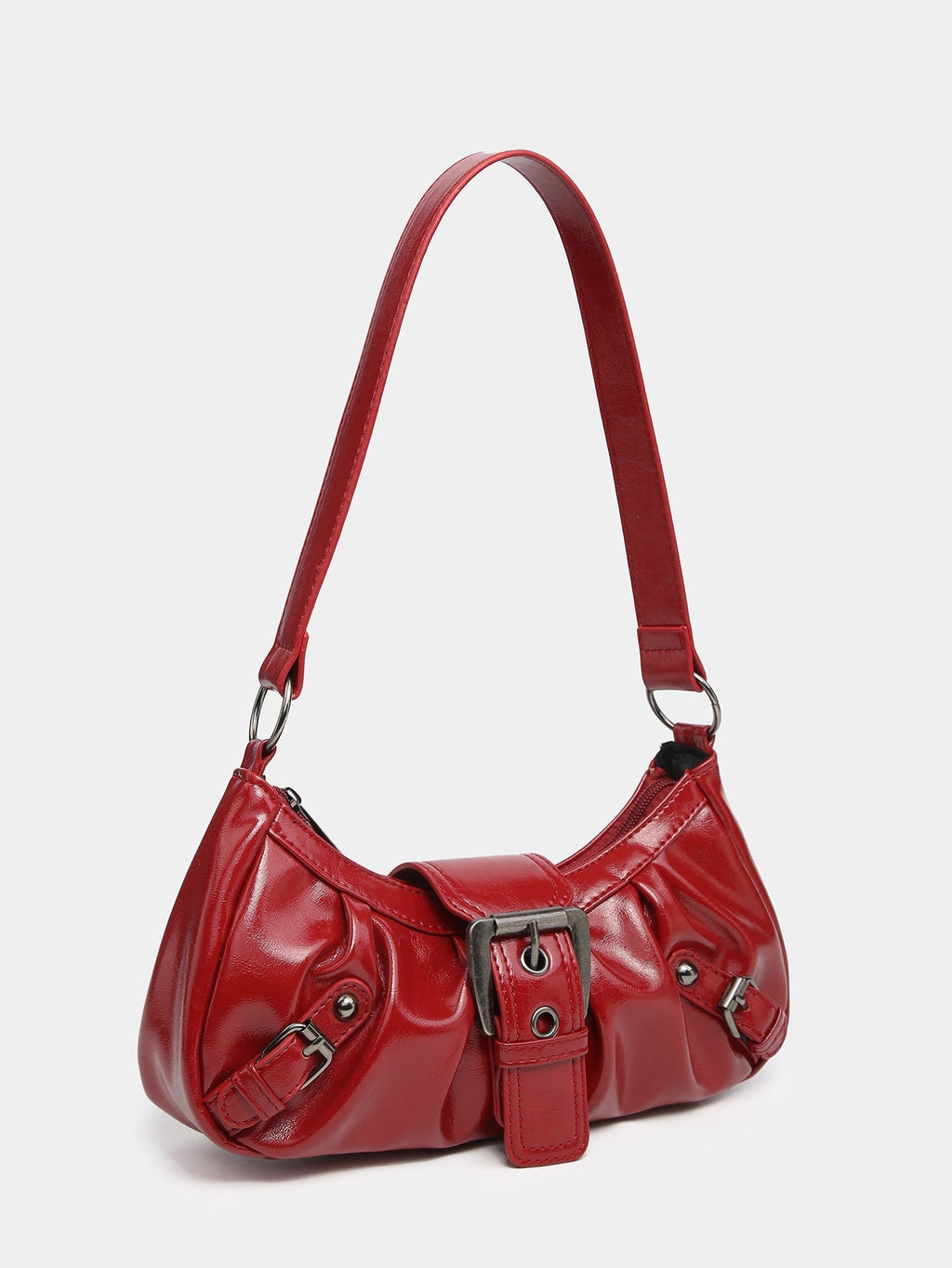 Distressed Faux Leather Hobo Bag with Buckle Detail for Everyday Use