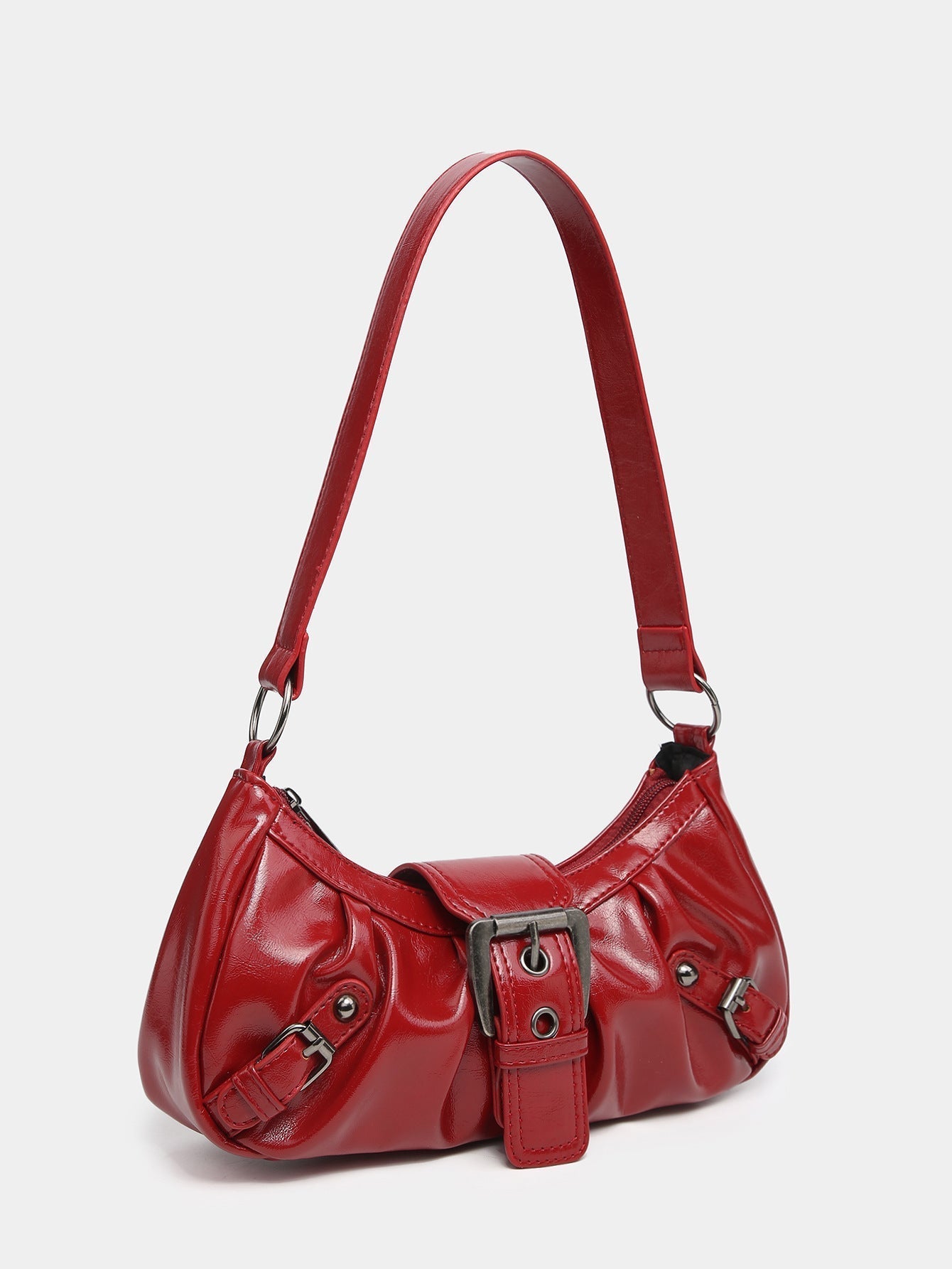 Distressed Faux Leather Hobo Bag with Buckle Detail for Everyday Use
