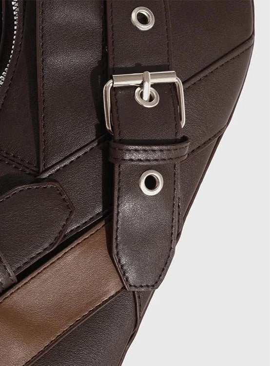 Buckle-Strap Shoulder Bag - Faux Leather - Casual Everyday Use